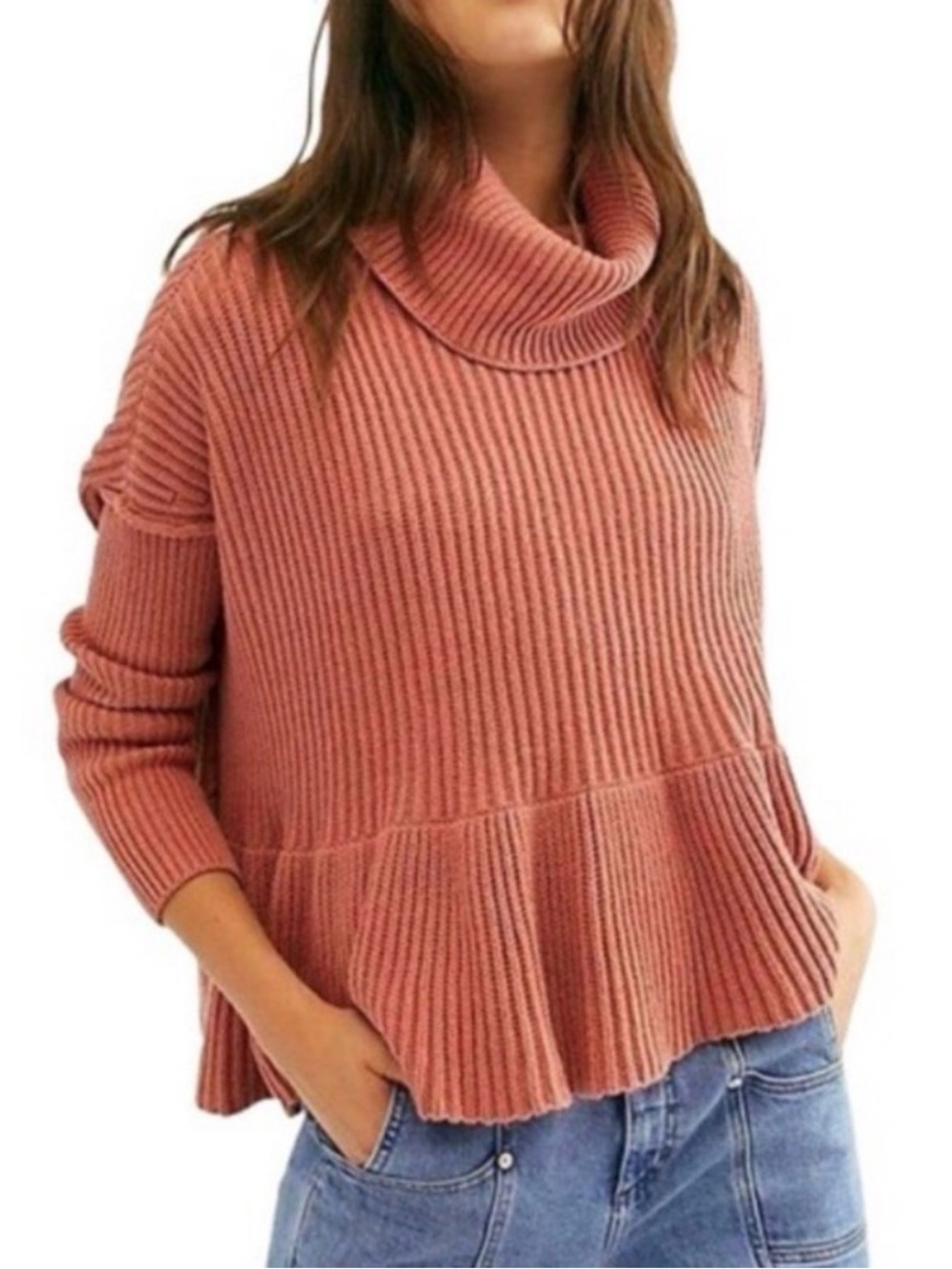 Free People Layer Cake Sweater Rose Turtleneck-Oversize M-2X
